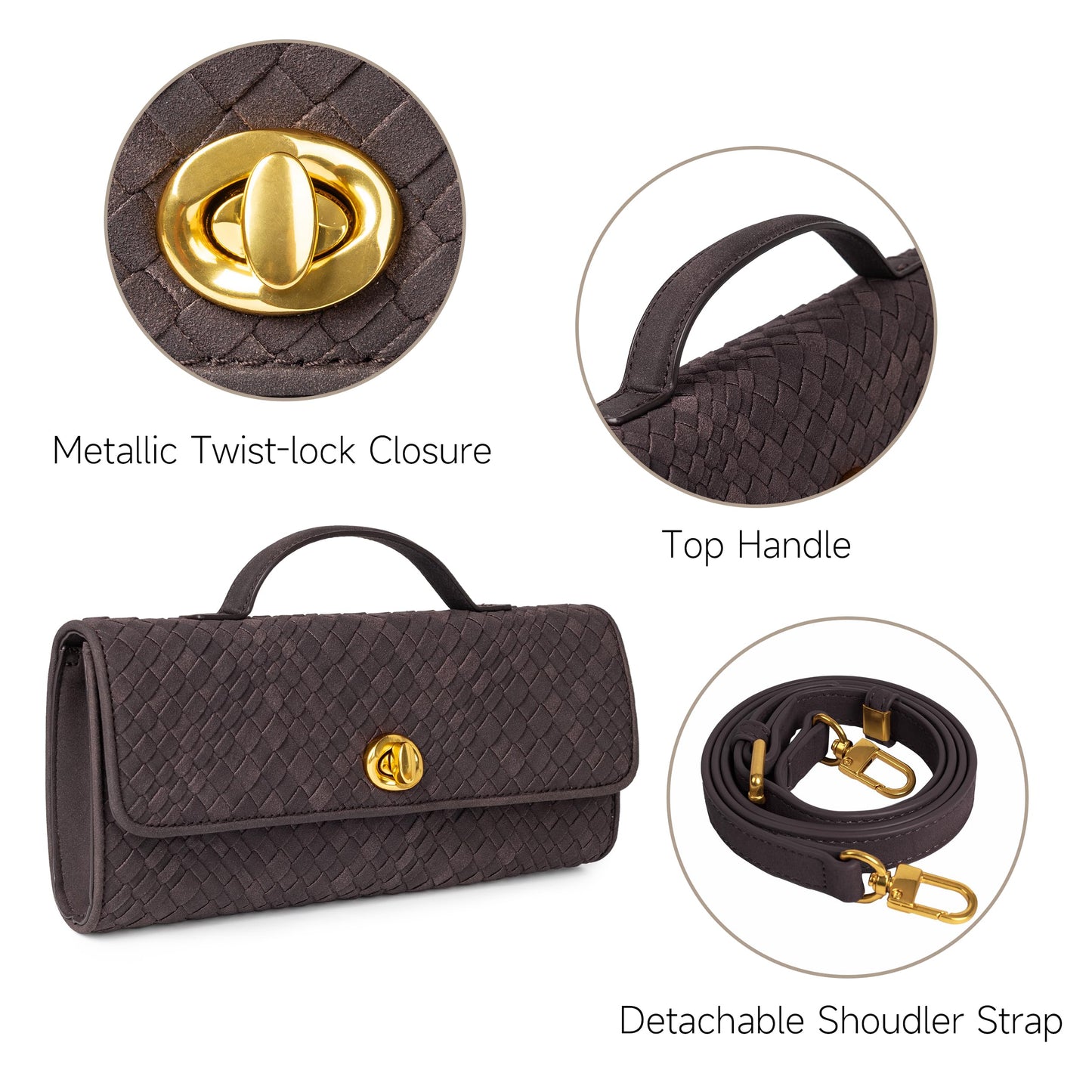 Joryin Woven Purse for Women Evening Clutch Woven Leather & Suede Handbags Crossbody Bag Purse Formal Evening Bag