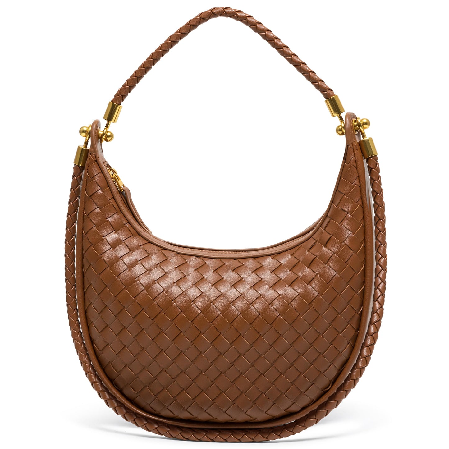 Joryin Woven Leather Crescent Shoulder Bag for Women, Saddle Purse Braided Top-Handle Handbag Under Arm Bag Woven Black