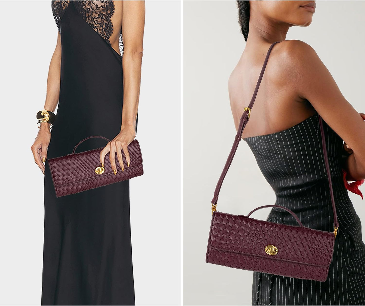 Joryin Woven Purse for Women Evening Clutch Woven Leather & Suede Handbags Crossbody Bag Purse Formal Evening Bag