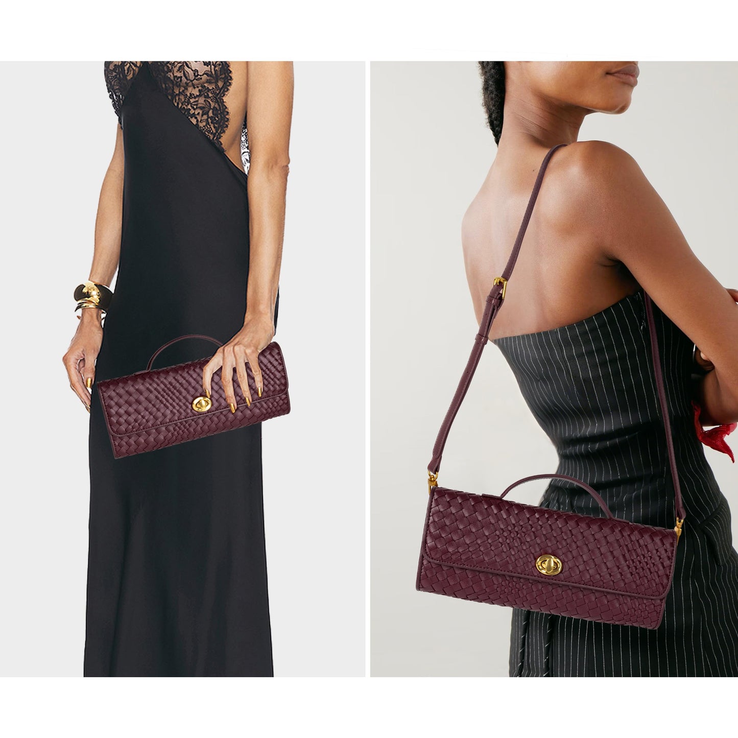 Joryin Woven Purse for Women Evening Clutch Woven Leather & Suede Handbags Crossbody Bag Purse Formal Evening Bag