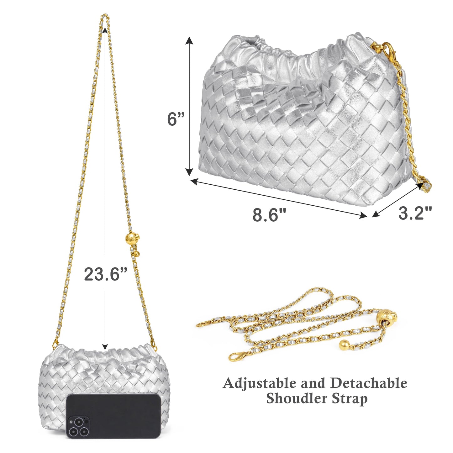 Joryin Woven Women's Crossbody Bag & Evening Purse, Trendy Dumpling Clutch & Hobo Cloud Shoulder Bag Trendy Dumpling Clutch