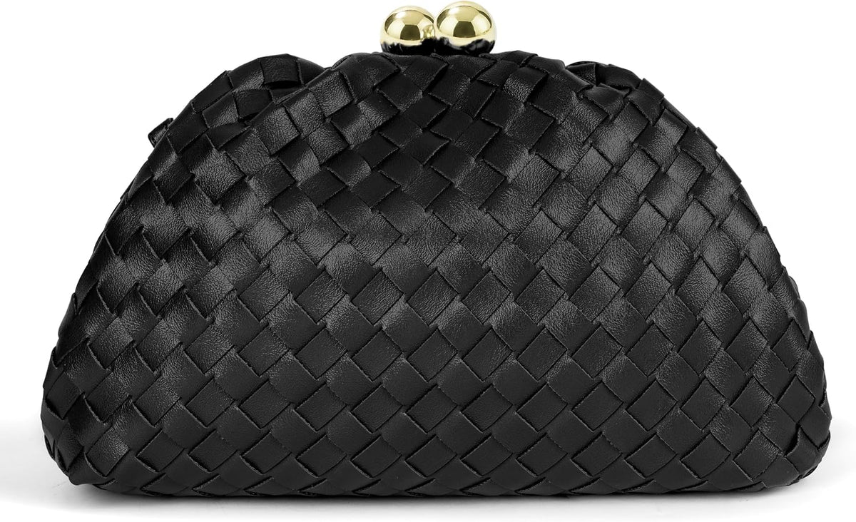 Joryin Formal Evening Bag Woven Shoulder Clutch Purse for Women Wedding. Dumpling Bag Crossbody Handbag Vegan Leather.