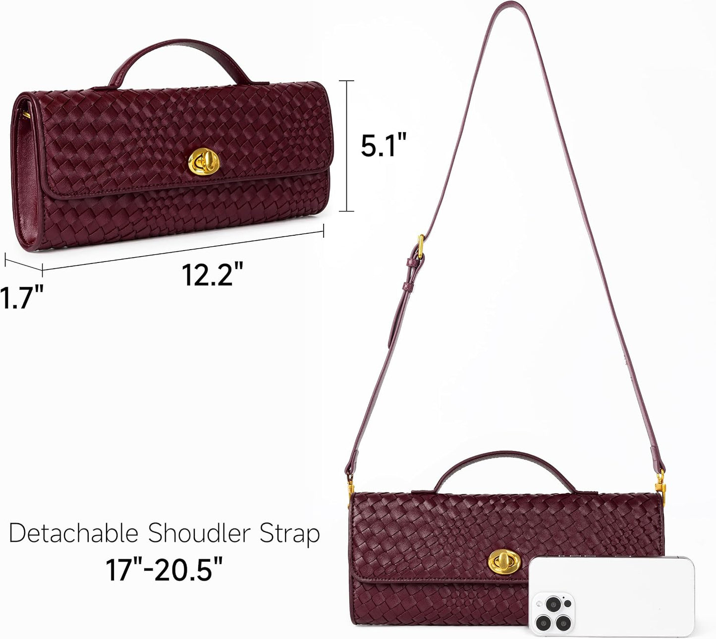 Joryin Woven Purse for Women Evening Clutch Woven Leather & Suede Handbags Crossbody Bag Purse Formal Evening Bag