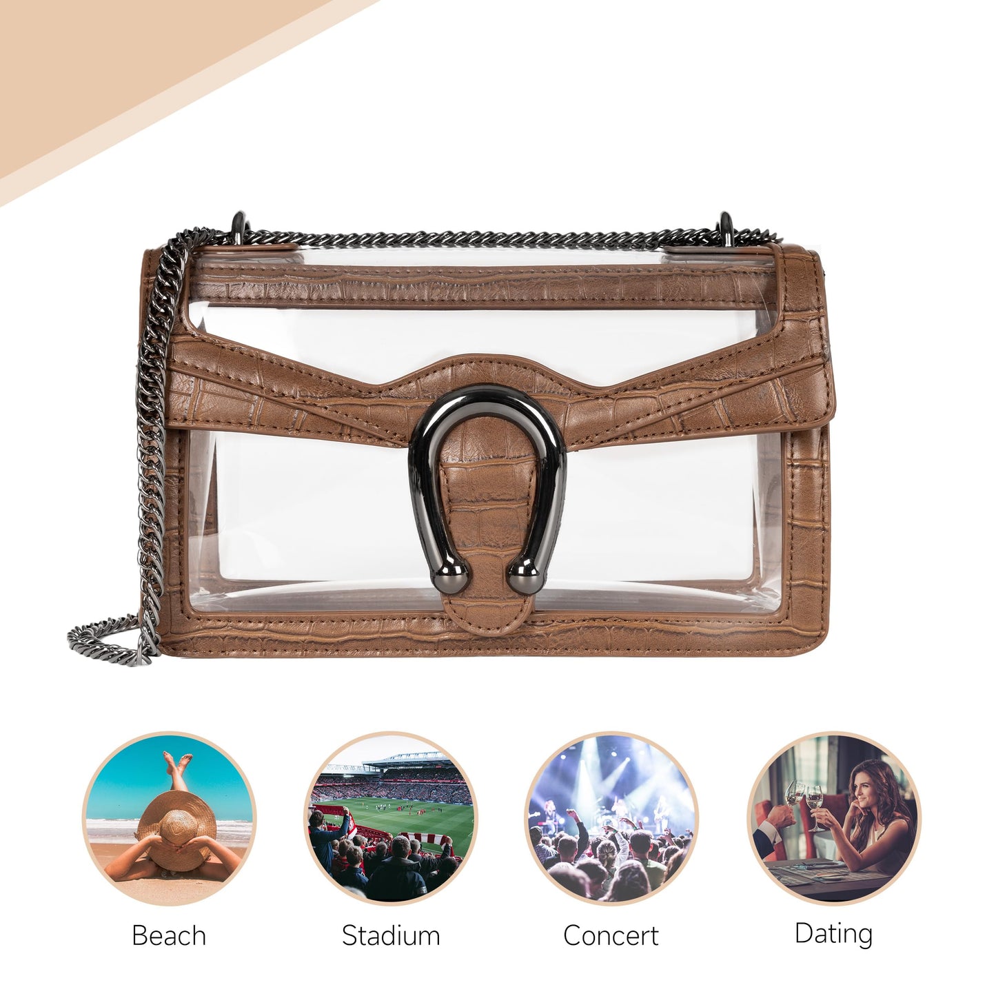 Joryin Women's Stadium Approved Crossbody Bag for Women, Small Clear Bag Shoudler Purse with Chain Strap