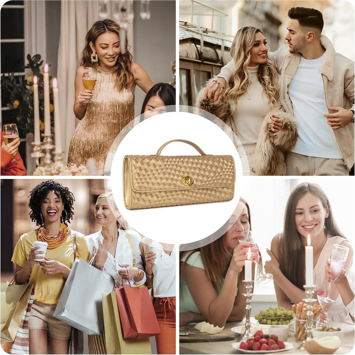 Joryin Woven Purse for Women Evening Clutch Woven Leather & Suede Handbags Crossbody Bag Purse Formal Evening Bag