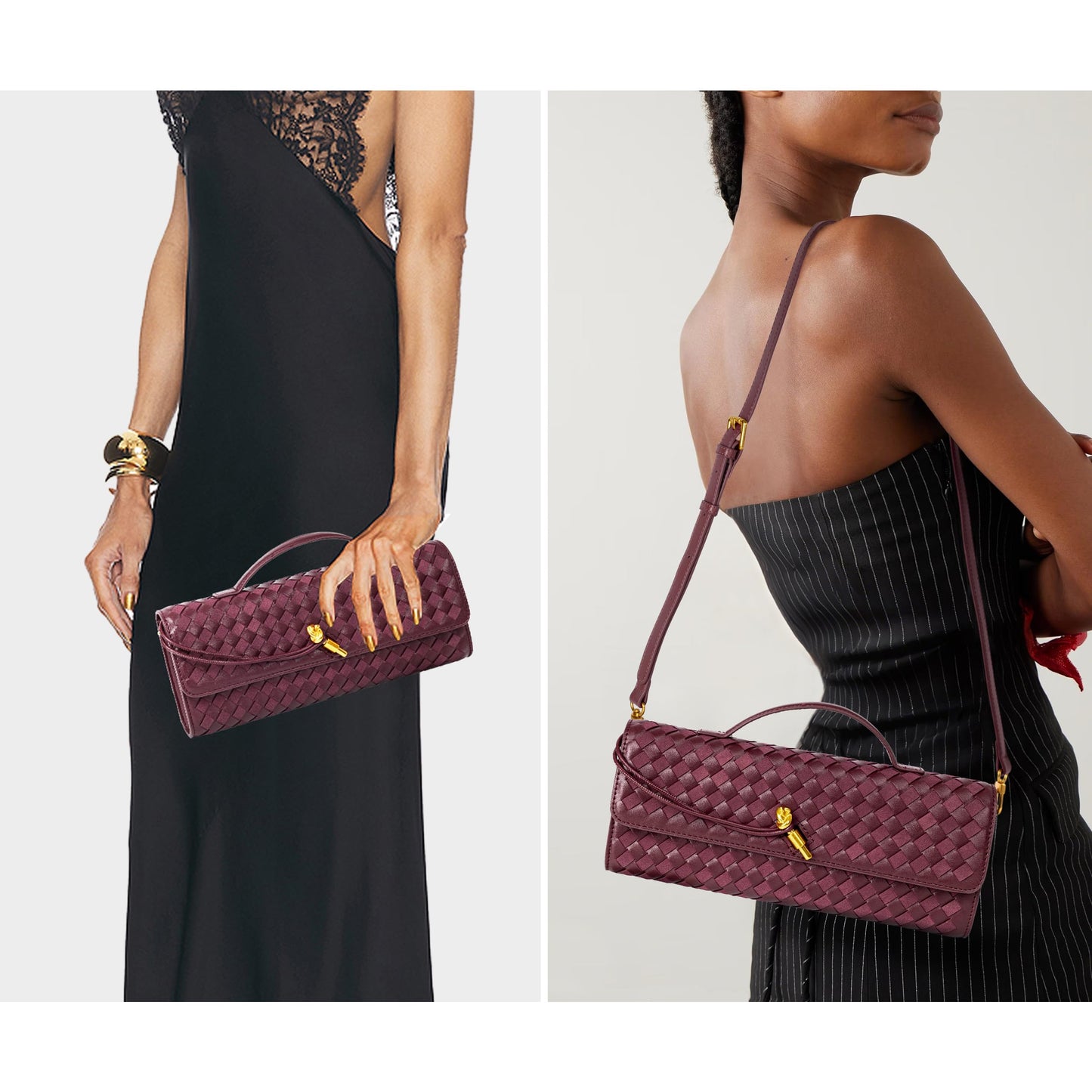 Woven Purse for Women Evening Clutch Woven Leather Handbags Crossbody Bag Formal Evening Bag Charcoal Woven Leather