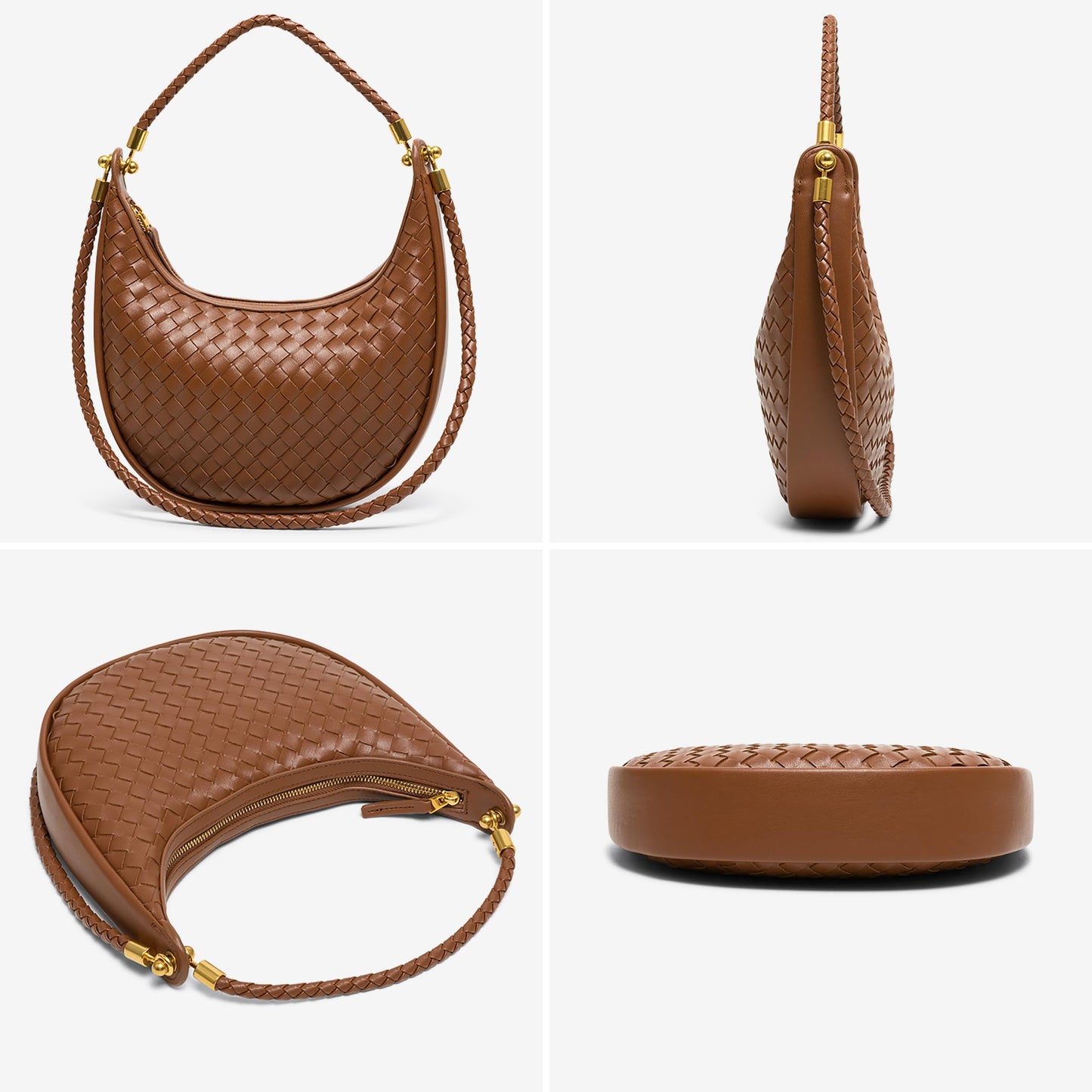 Joryin Woven Leather Crescent Shoulder Bag for Women, Saddle Purse Braided Top-Handle Handbag Under Arm Bag Woven Black