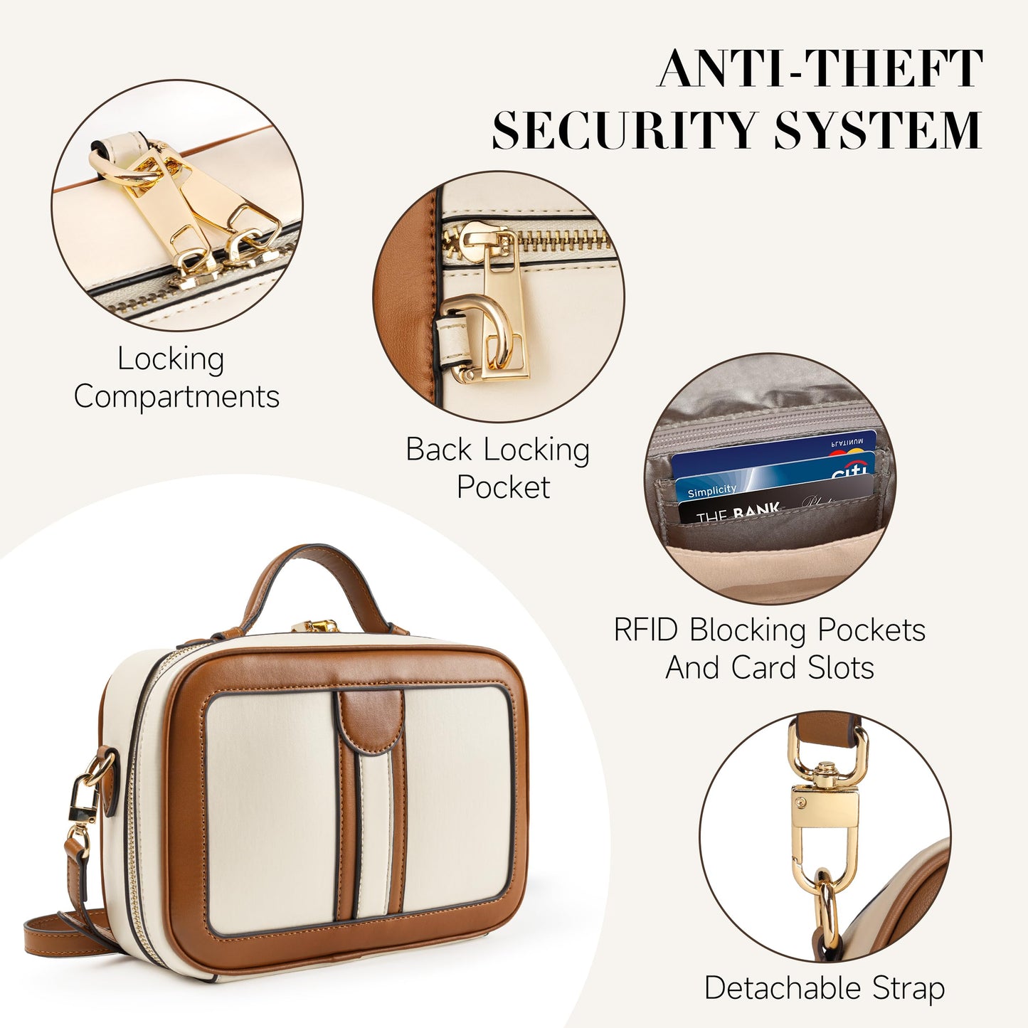 Anti Theft Crossbody Bag for Women Trendy, Rfid Blocking Crossbody Purse Travel Bag Top Handle Small Shoulder Handbag Brown Peach