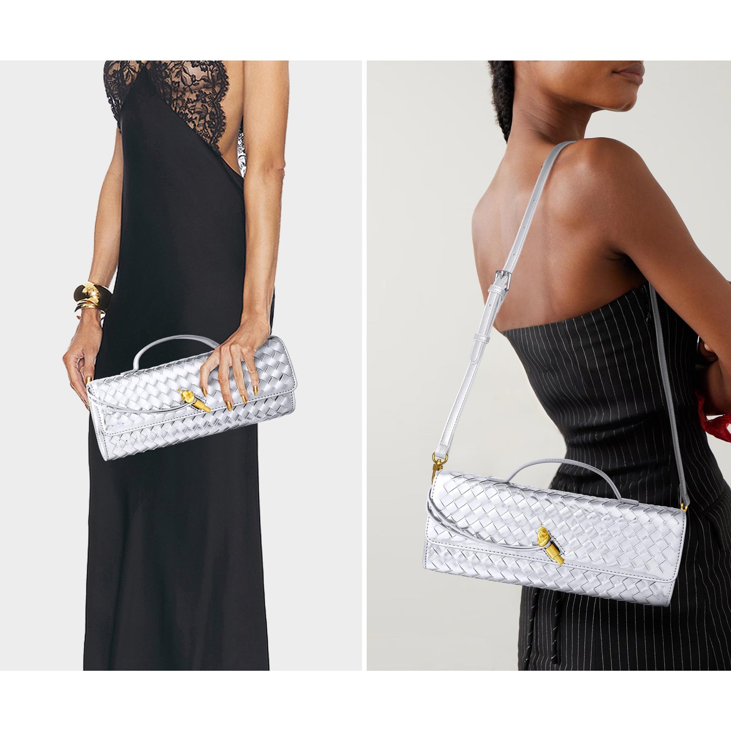 Joryin Woven Purse for Women Evening Clutch Woven Leather Handbags Crossbody Bag Purse Formal Evening Bag, Vegan Leather