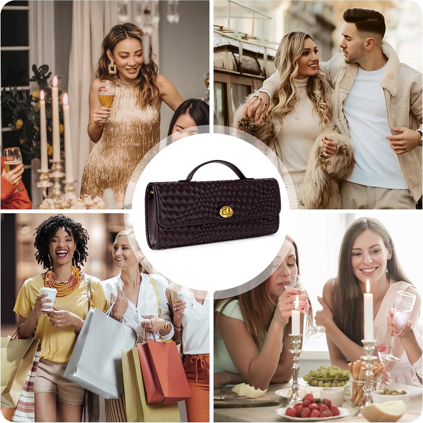 Joryin Woven Purse for Women Evening Clutch Woven Leather & Suede Handbags Crossbody Bag Purse Formal Evening Bag
