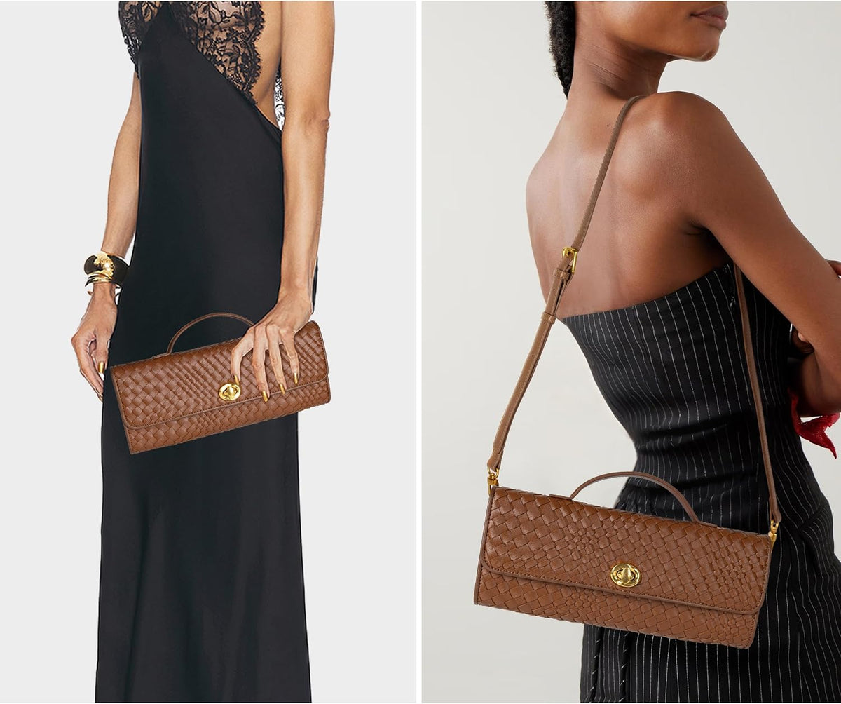 Joryin Woven Purse for Women Evening Clutch Woven Leather & Suede Handbags Crossbody Bag Purse Formal Evening Bag