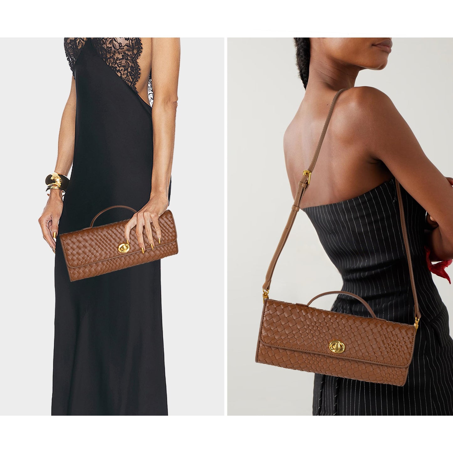 Joryin Woven Purse for Women Evening Clutch Woven Leather & Suede Handbags Crossbody Bag Purse Formal Evening Bag