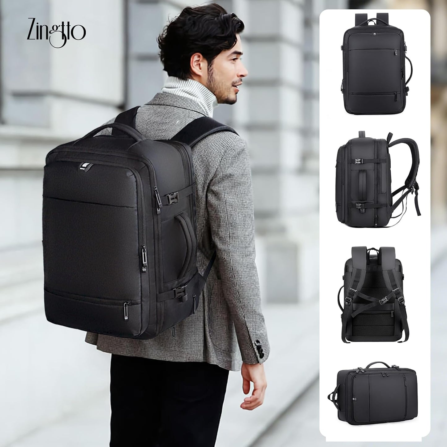 Joryin Air Vacuum Backpack for Travel with Air Pump, 75L Expandable Backpack with Detachable Vacuum Compression Bag Waterproof Carry On Travel Bag for Airline Laptop Backpack with Shoe Compartment