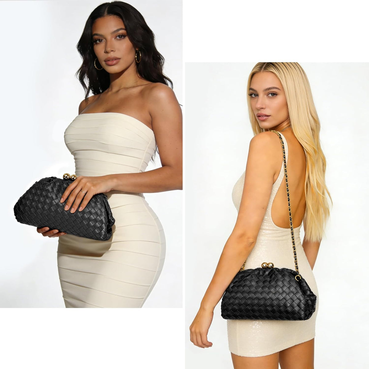 Joryin Formal Evening Bag Woven Shoulder Clutch Purse for Women Wedding. Dumpling Bag Crossbody Handbag Vegan Leather.