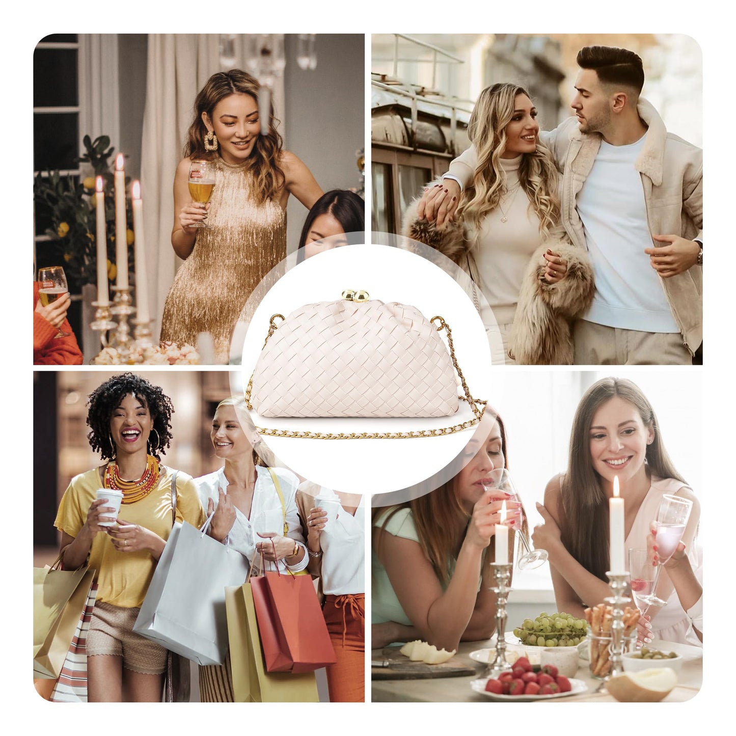 Joryin Formal Evening Bag Woven Shoulder Clutch Purse for Women Wedding. Dumpling Bag Crossbody Handbag Vegan Leather.