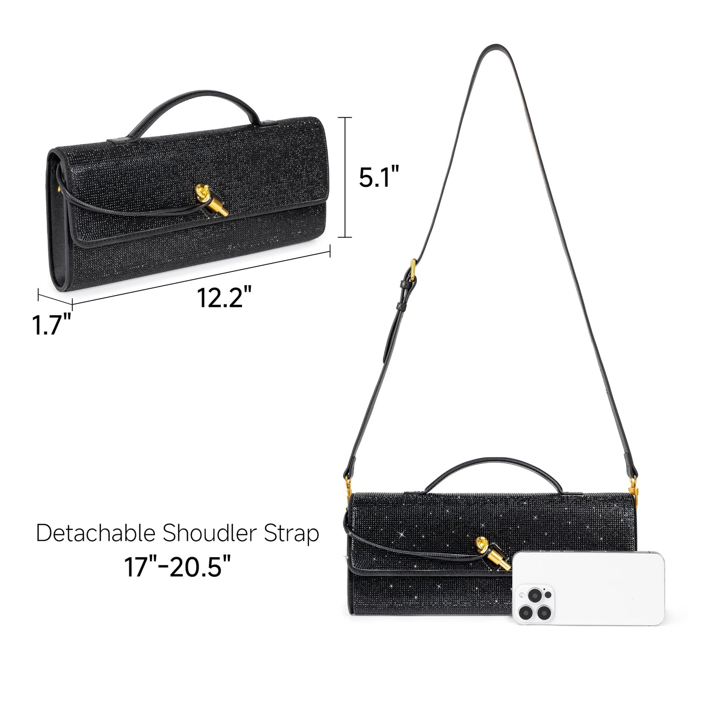 Joryin Rhinestone Evening Clutch for Women Sequin Purse Handbags Crossbody Bag Top Handle Formal Evening Bag