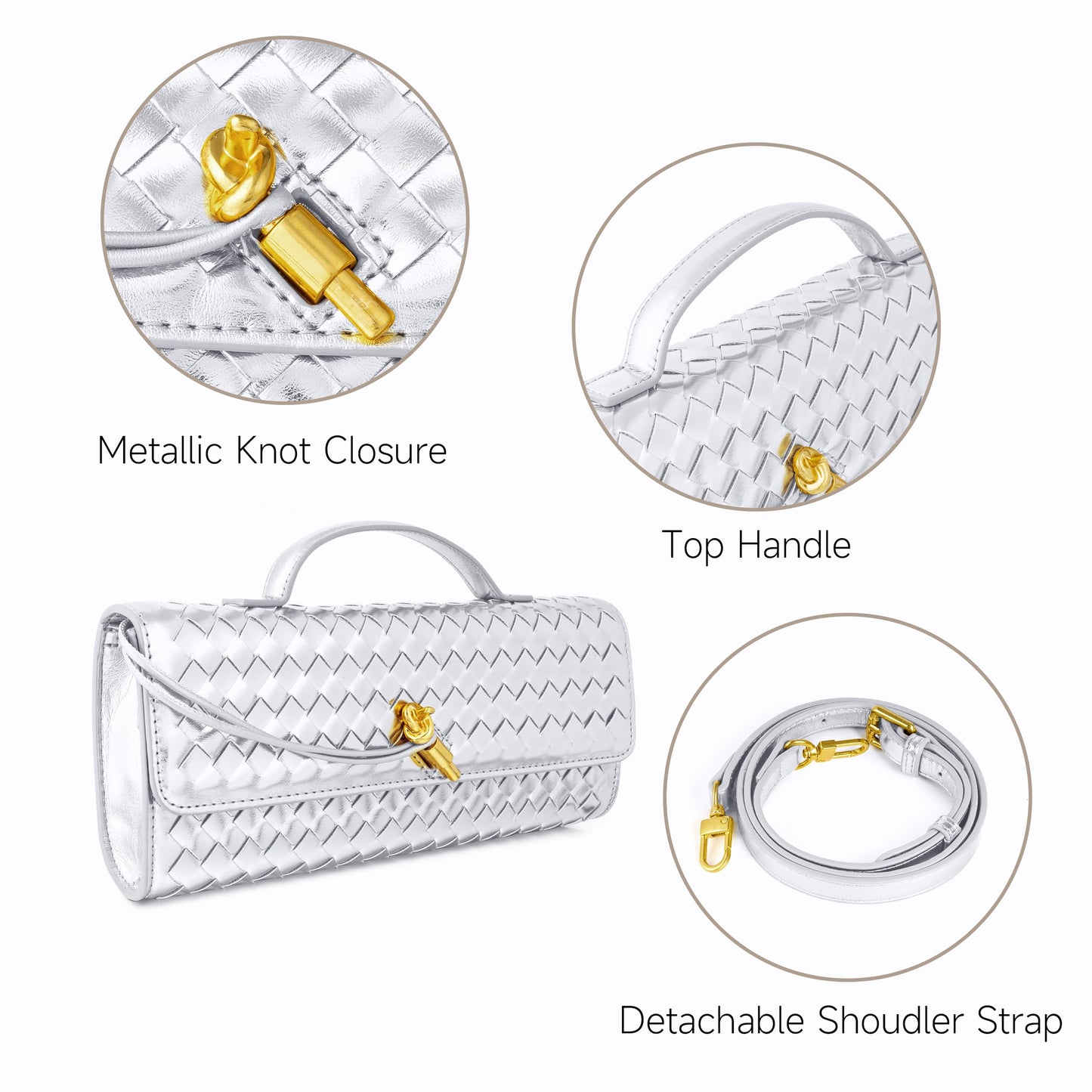 Joryin Woven Purse for Women Evening Clutch Woven Leather Handbags Crossbody Bag Purse Formal Evening Bag, Vegan Leather