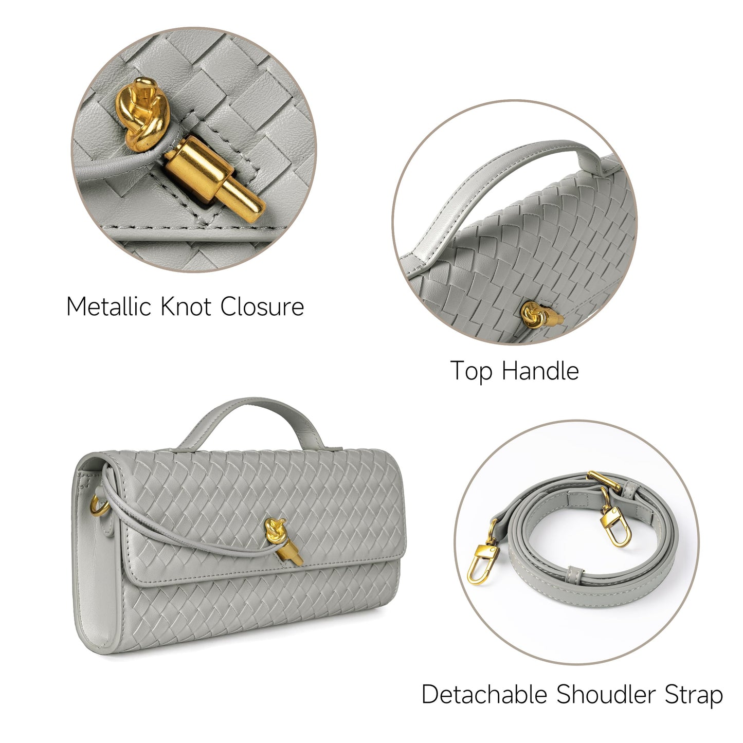 Woven Purse for Women Evening Clutch Woven Leather Handbags Crossbody Bag Formal Evening Bag Charcoal Woven Leather