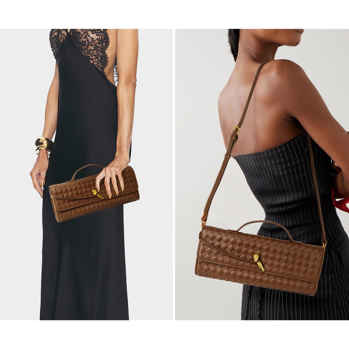 Joryin Woven Purse for Women Evening Clutch Woven Leather Handbags Crossbody Bag Purse Formal Evening Bag, Vegan Leather