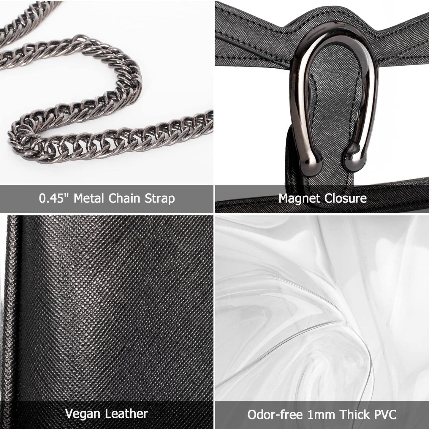 Joryin Women's Stadium Approved Crossbody Bag for Women, Small Clear Bag Shoudler Purse with Chain Strap