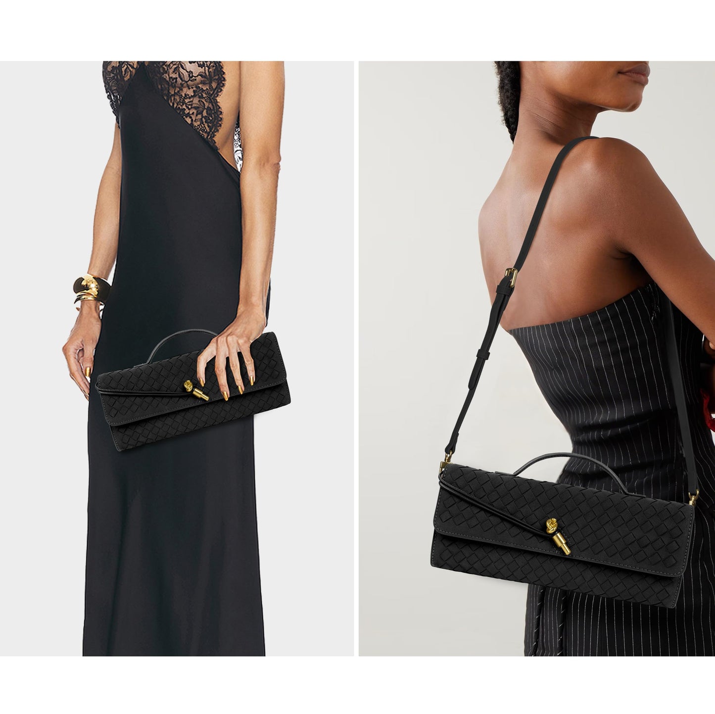 Woven Purse for Women Evening Clutch Woven Leather Handbags Crossbody Bag Formal Evening Bag Charcoal Woven Leather