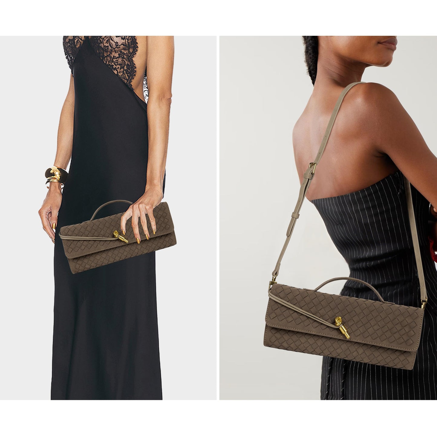 Joryin Woven Purse for Women Evening Clutch Woven Leather Handbags Suede Crossbody Bag Purse Formal Evening Bag