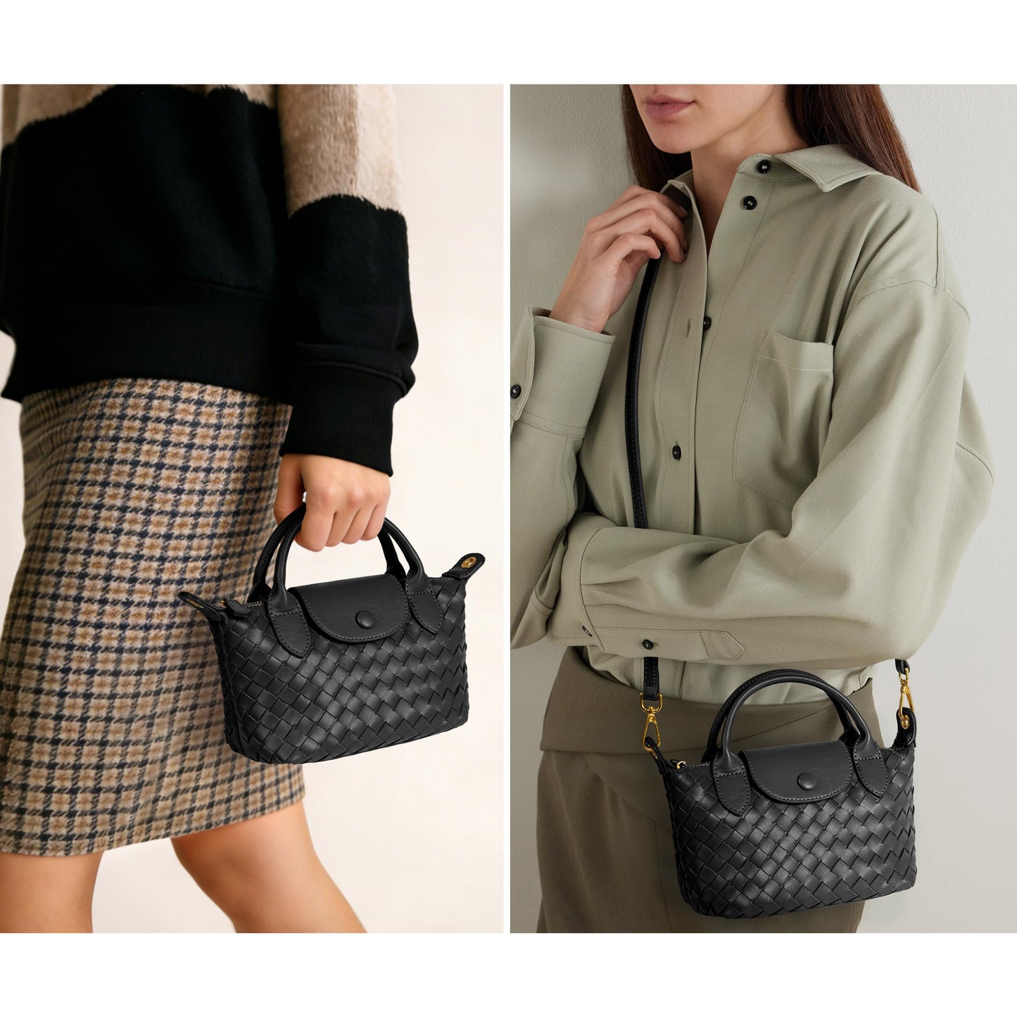Joryin Hand Woven Purses for Women, Mini Crossbody Bag Dumpling Bag. Top Handle Bag Small Purse Braided Vegan Leather