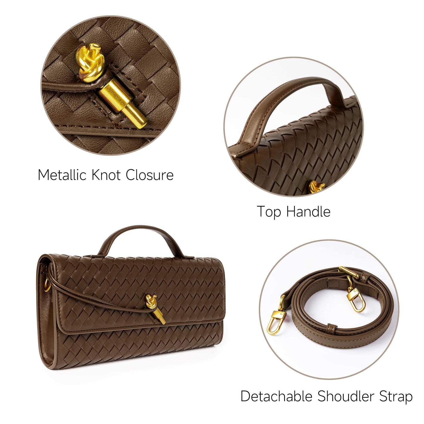 Joryin Woven Purse for Women Evening Clutch Woven Leather Handbags Crossbody Bag Purse Formal Evening Bag, Vegan Leather