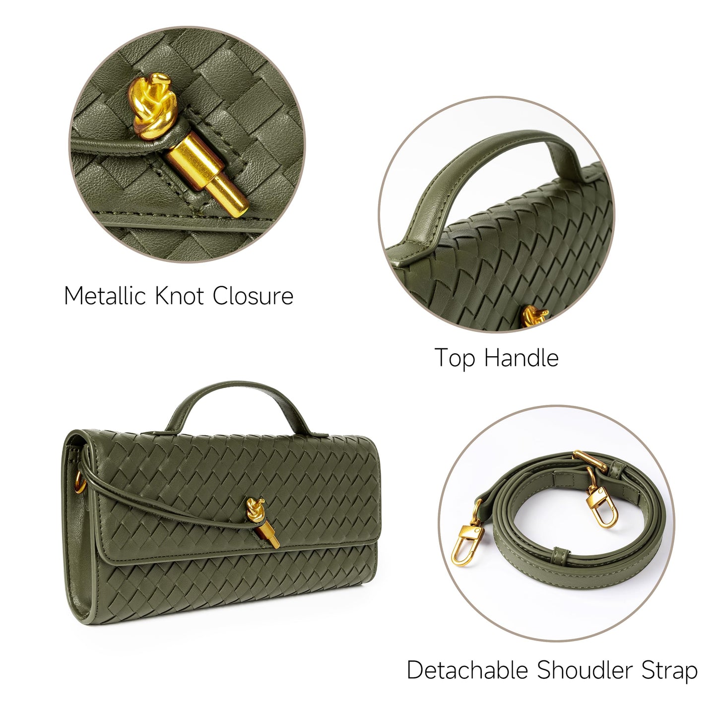 Joryin Woven Purse for Women Evening Clutch Woven Leather Handbags Crossbody Bag Purse Formal Evening Bag, Vegan Leather