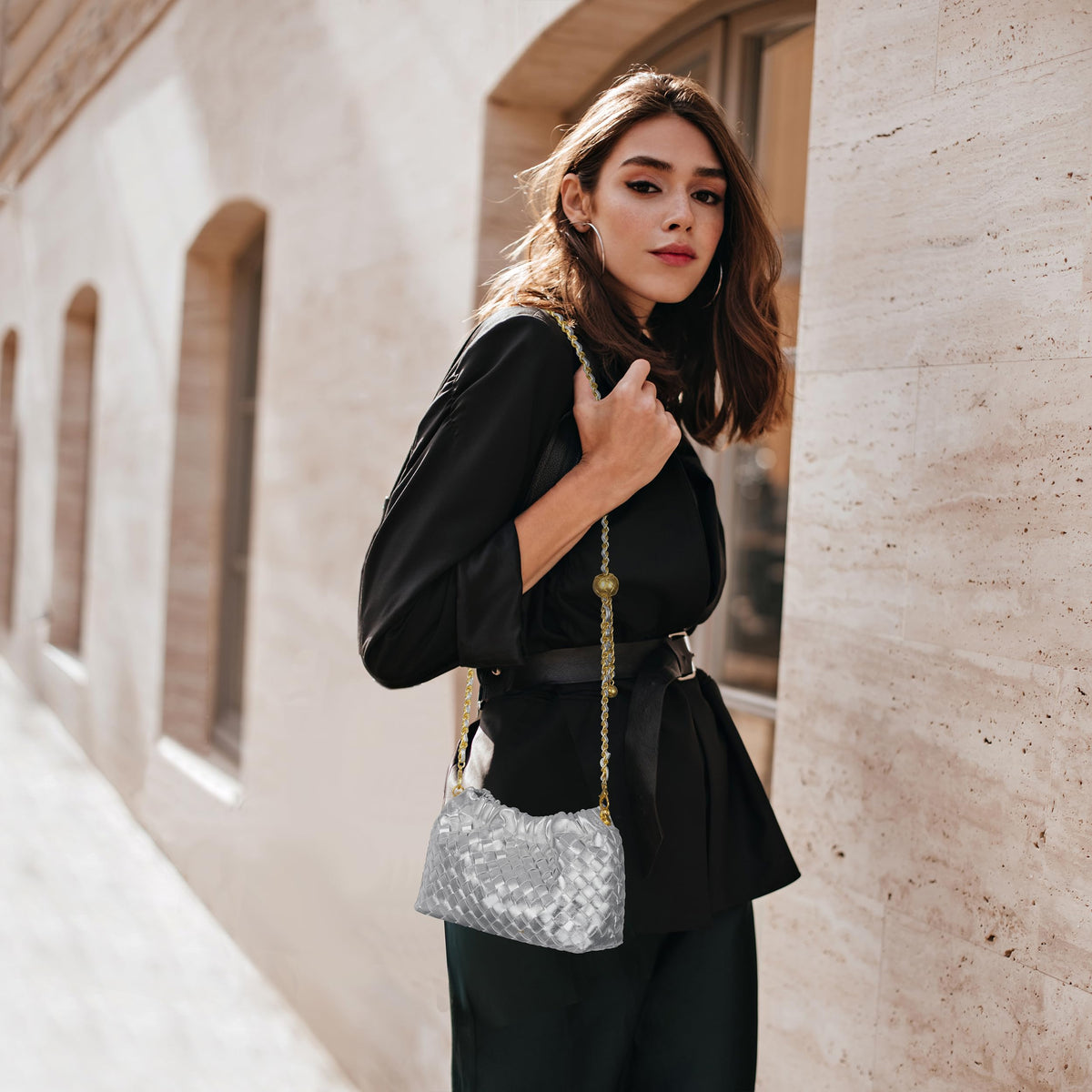 Joryin Woven Women's Crossbody Bag & Evening Purse, Trendy Dumpling Clutch & Hobo Cloud Shoulder Bag Trendy Dumpling Clutch
