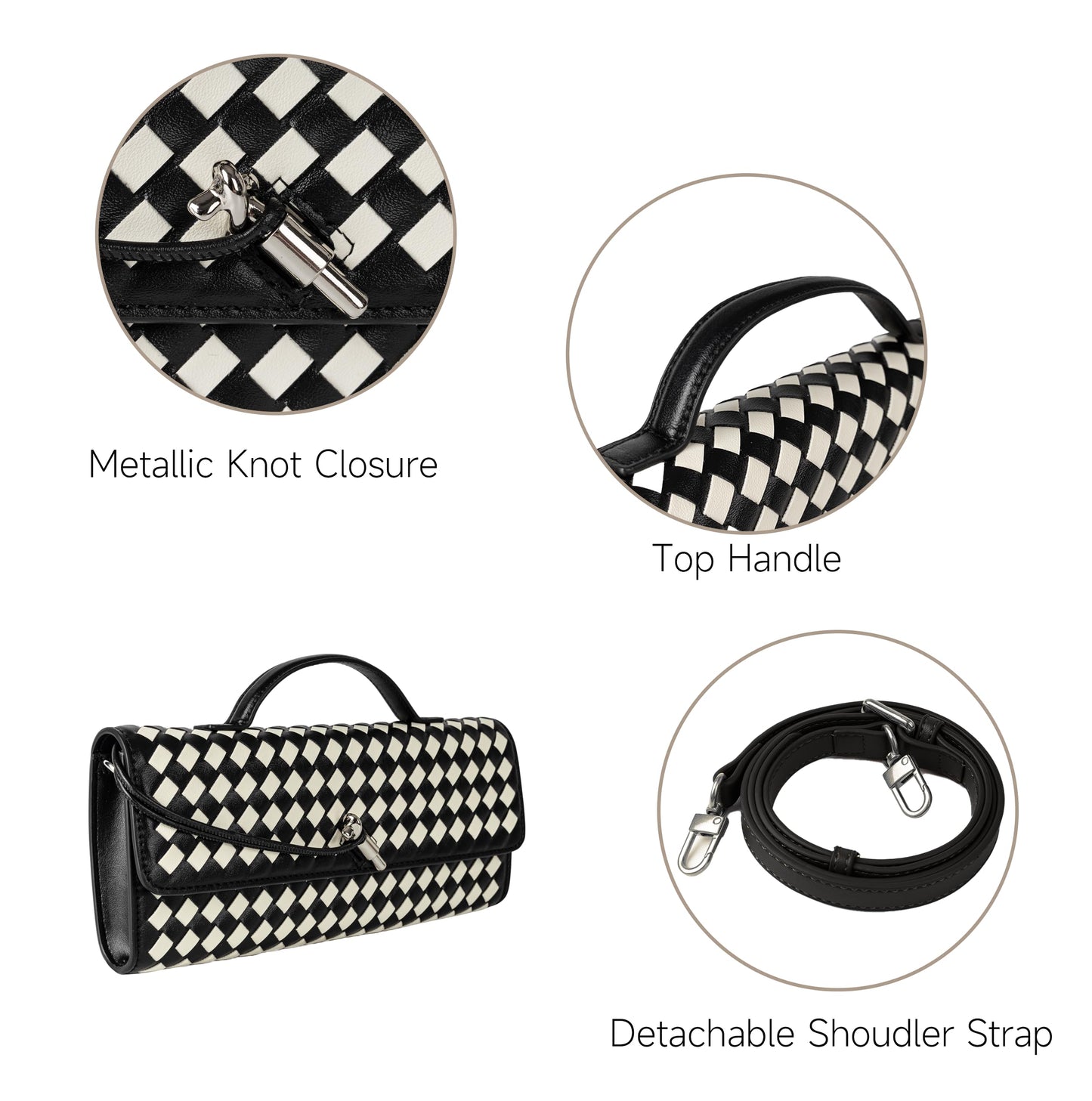 Woven Purse for Women Evening Clutch Woven Leather Handbags Crossbody Bag Formal Evening Bag Charcoal Woven Leather