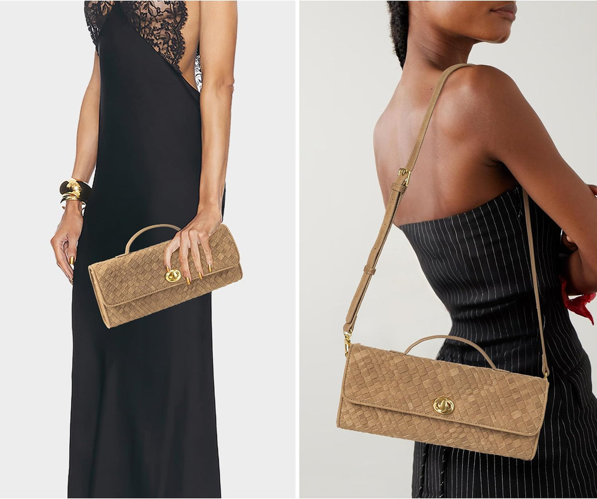 Joryin Woven Purse for Women Evening Clutch Woven Leather & Suede Handbags Crossbody Bag Purse Formal Evening Bag