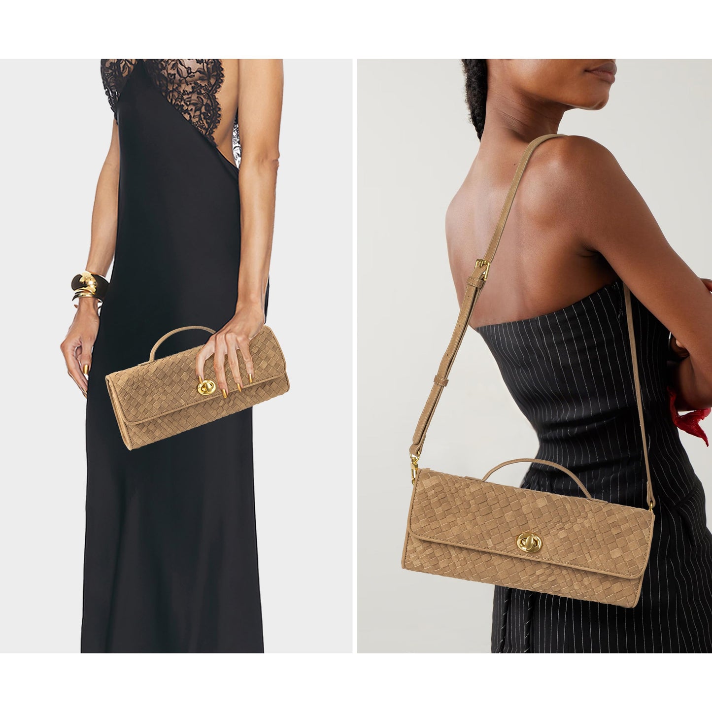 Joryin Woven Purse for Women Evening Clutch Woven Leather & Suede Handbags Crossbody Bag Purse Formal Evening Bag