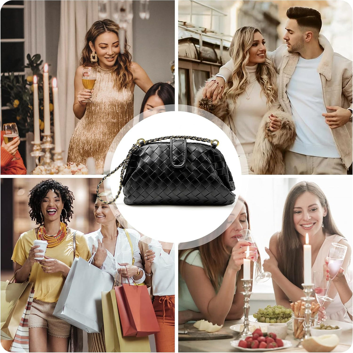 Joryin Woven Evening Bag for Women Woven Leather Dumpling Clutch Crossbody Handbag Shoulder Purse, Vegan Leather