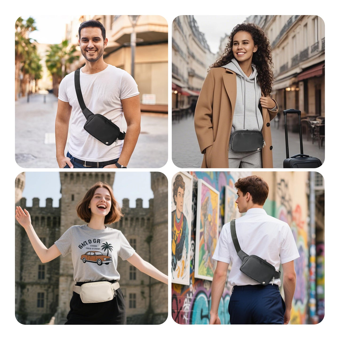 Anti Theft Fanny Pack 2L Belt Bag Crossbody Bag for Women Men Rfid Blocking Sling Bag Waist Bags for Travel, Beige
