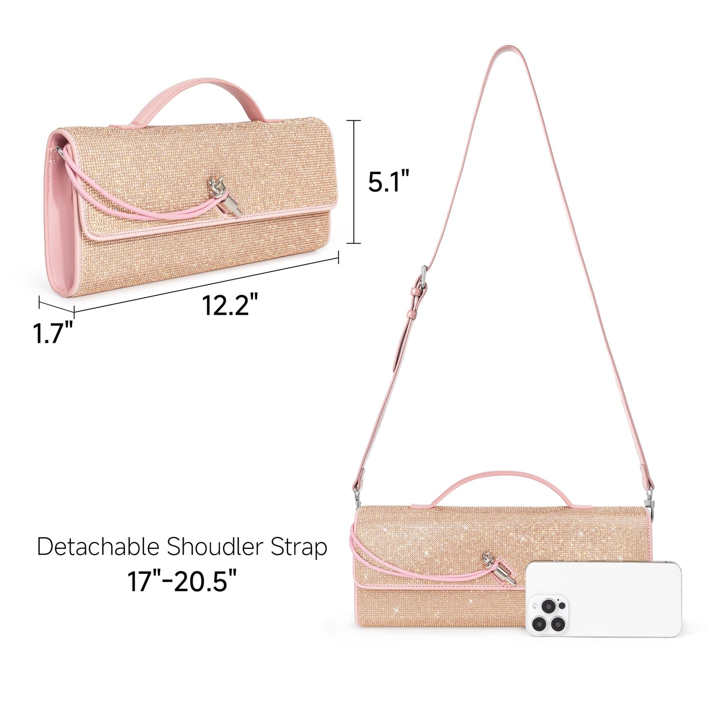 Joryin Rhinestone Evening Clutch for Women Sequin Purse Handbags Crossbody Bag Top Handle Formal Evening Bag