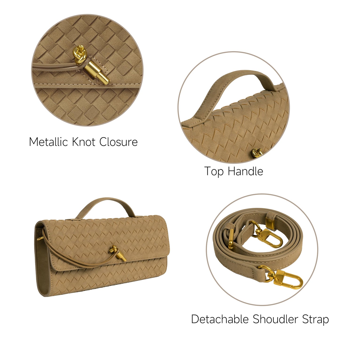 Joryin Woven Purse for Women Evening Clutch Woven Leather Handbags Suede Crossbody Bag Purse Formal Evening Bag
