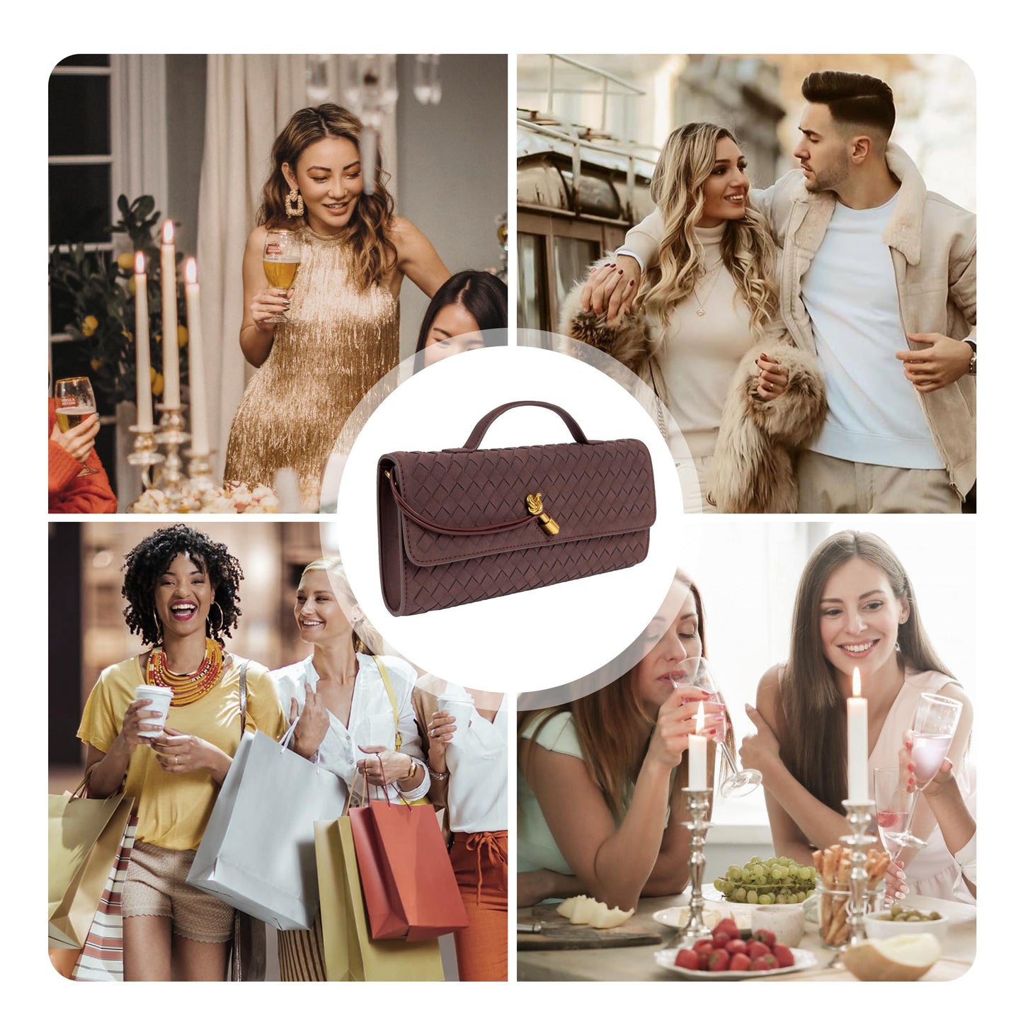Woven Purse for Women Evening Clutch Woven Leather Handbags Crossbody Bag Formal Evening Bag Charcoal Woven Leather