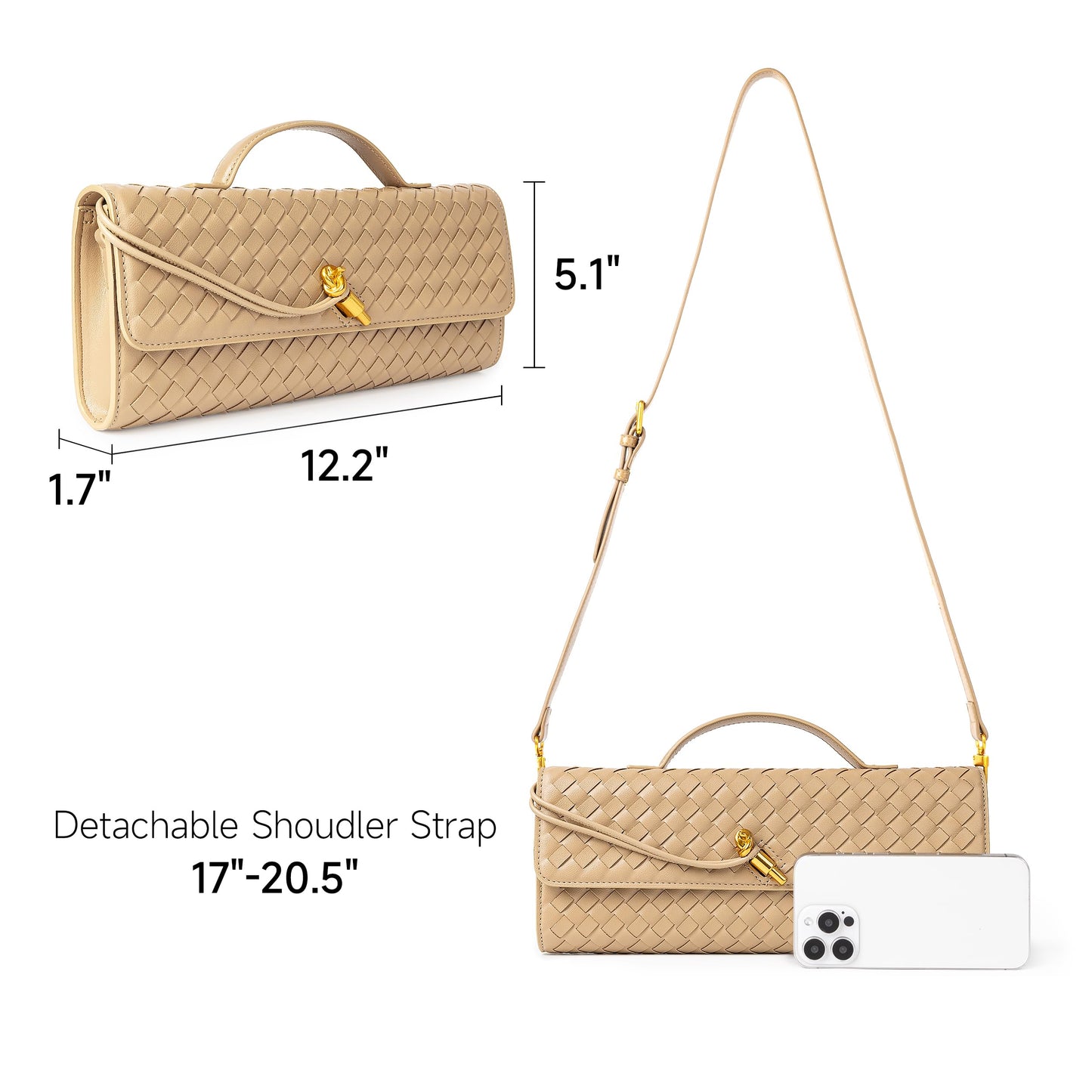 Joryin Woven Purse for Women Evening Clutch Woven Leather Handbags Crossbody Bag Purse Formal Evening Bag, Vegan Leather