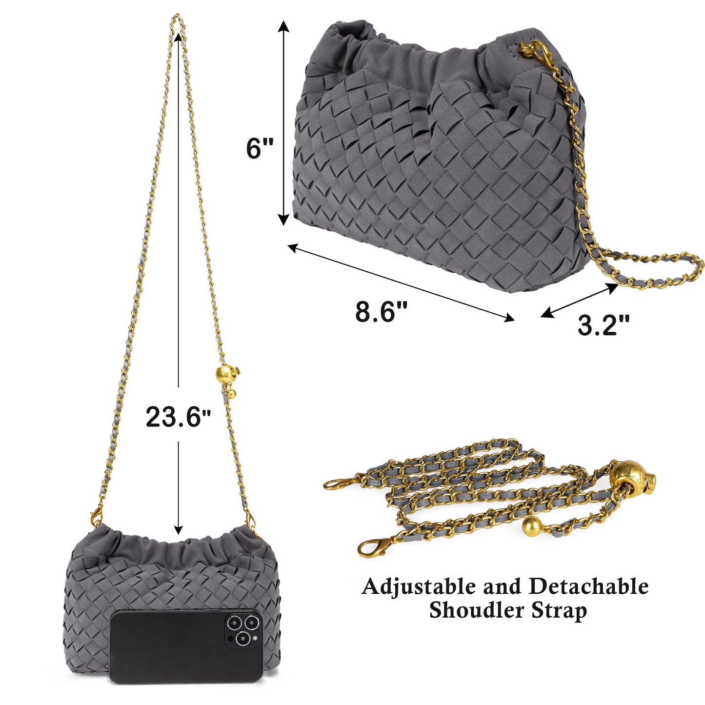 Joryin Woven Women's Crossbody Bag & Evening Purse, Trendy Dumpling Clutch & Hobo Cloud Shoulder Bag Trendy Dumpling Clutch