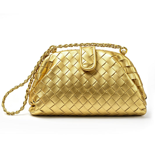 Joryin Woven Evening Bag for Women Woven Leather Dumpling Clutch Crossbody Handbag Shoulder Purse, Vegan Leather