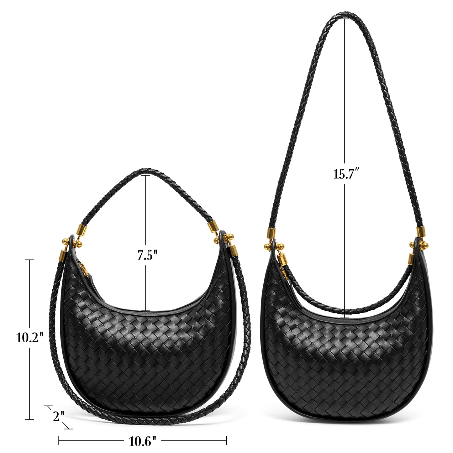 Joryin Woven Leather Crescent Shoulder Bag for Women, Saddle Purse Braided Top-Handle Handbag Under Arm Bag Woven Black
