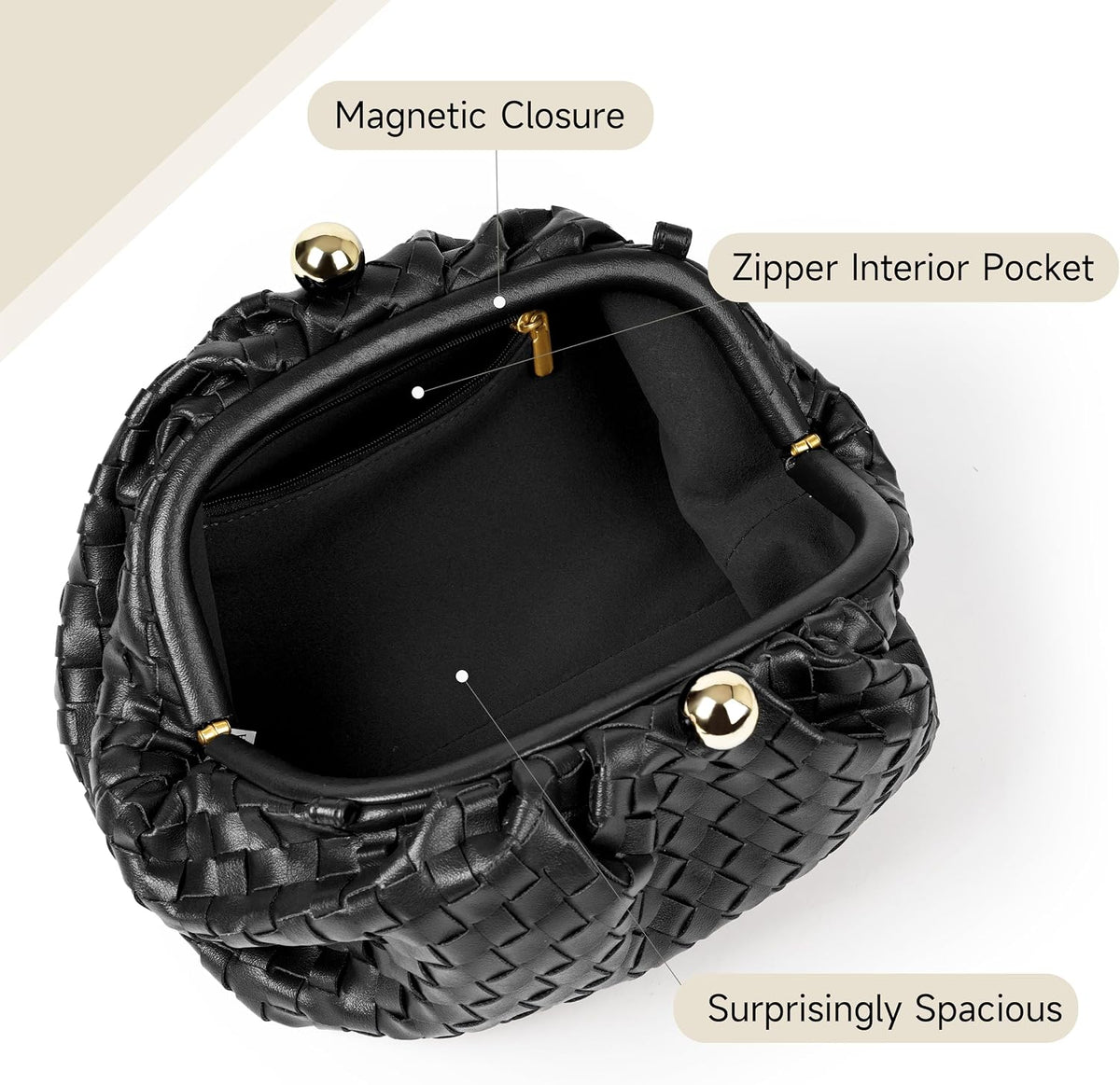 Joryin Formal Evening Bag Woven Shoulder Clutch Purse for Women Wedding. Dumpling Bag Crossbody Handbag Vegan Leather.