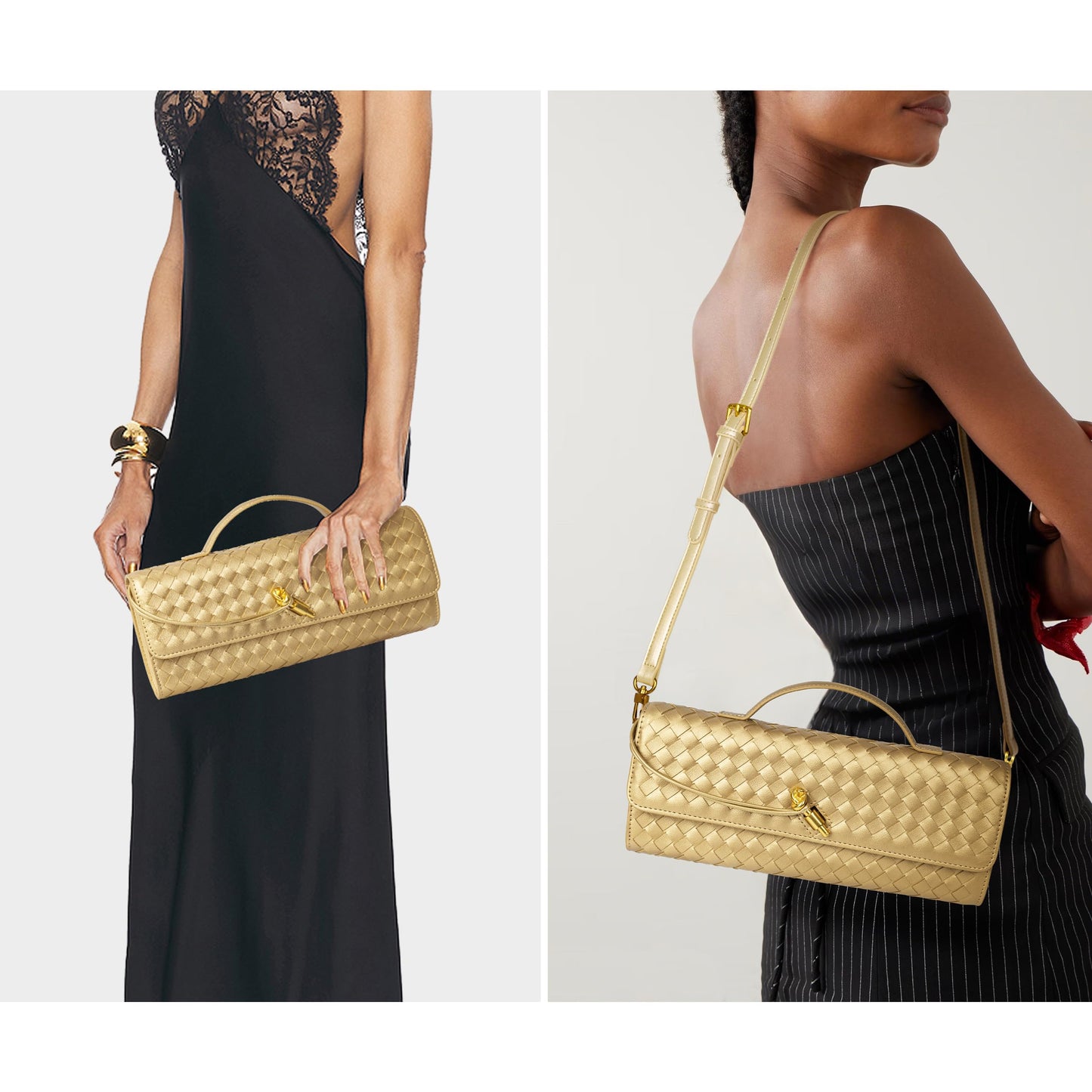 Joryin Woven Purse for Women Evening Clutch Woven Leather Handbags Crossbody Bag Purse Formal Evening Bag, Vegan Leather