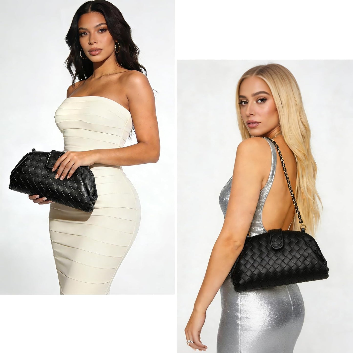 Joryin Woven Evening Bag for Women Woven Leather Dumpling Clutch Crossbody Handbag Shoulder Purse, Vegan Leather