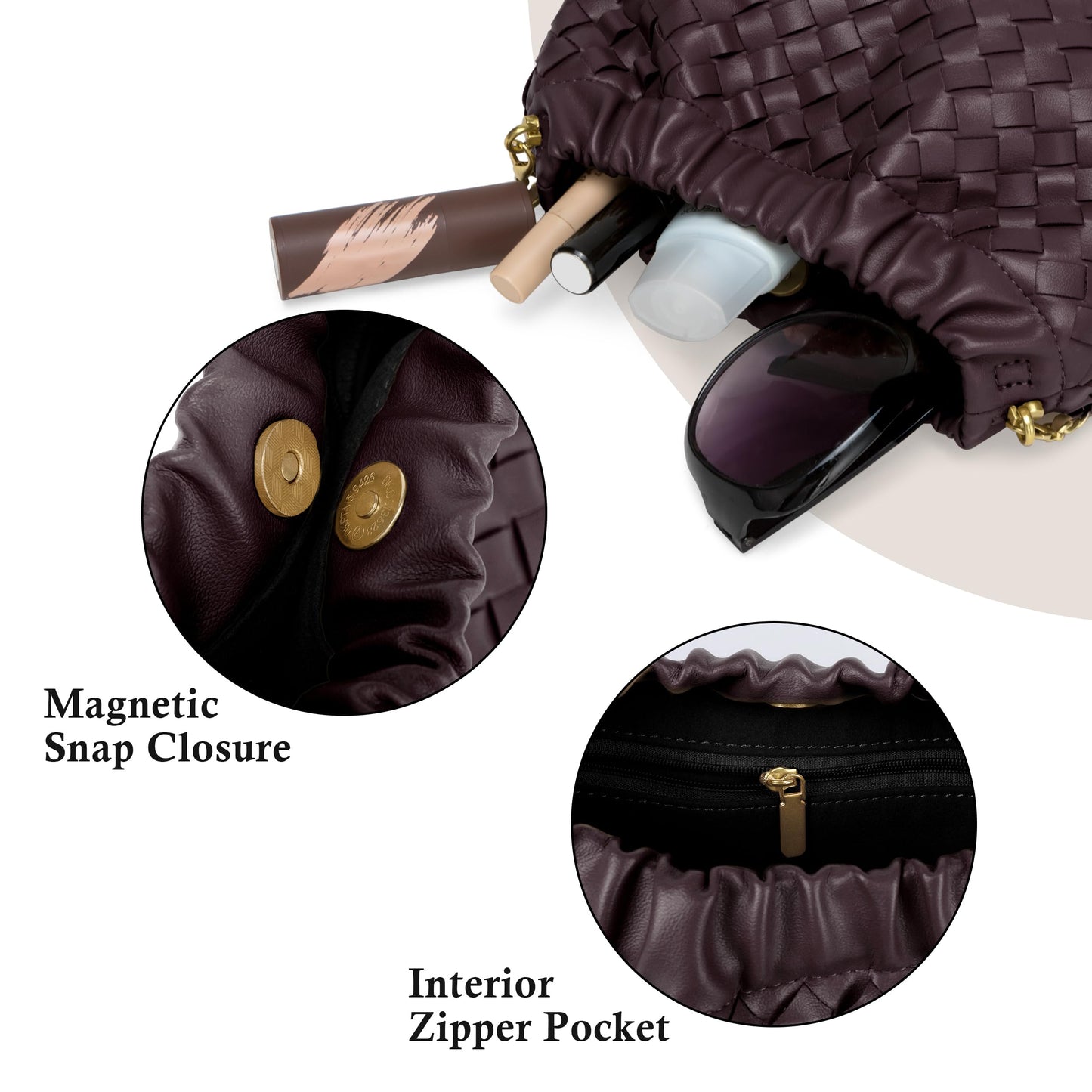 Joryin Woven Women's Crossbody Bag & Evening Purse, Trendy Dumpling Clutch & Hobo Cloud Shoulder Bag Trendy Dumpling Clutch Woven Leather-dark Light Brown