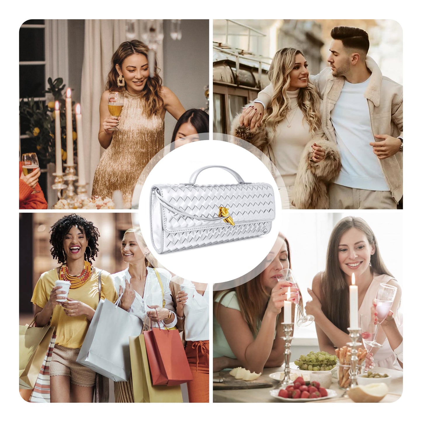 Woven Purse for Women Evening Clutch Woven Leather Handbags Crossbody Bag Formal Evening Bag Charcoal Woven Leather