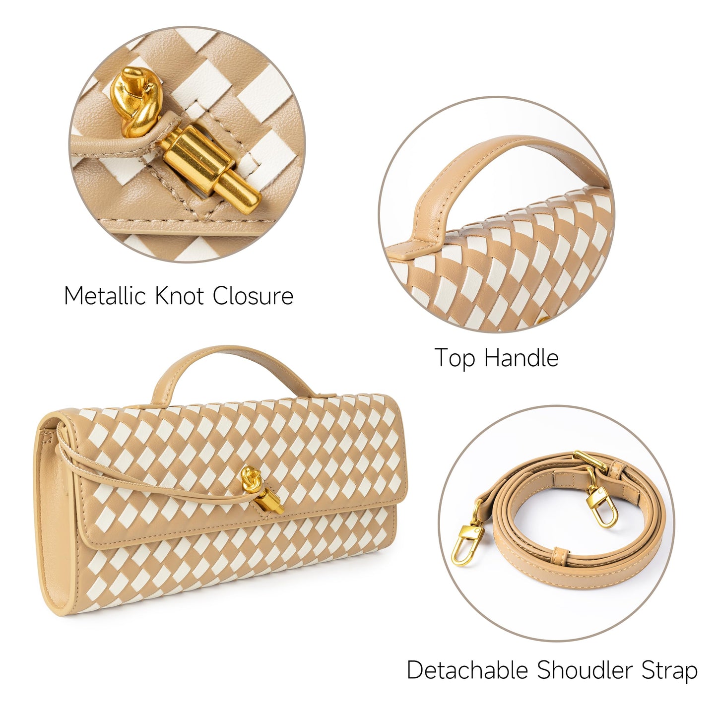 Joryin Woven Purse for Women Evening Clutch Woven Leather Handbags Crossbody Bag Purse Formal Evening Bag, Vegan Leather