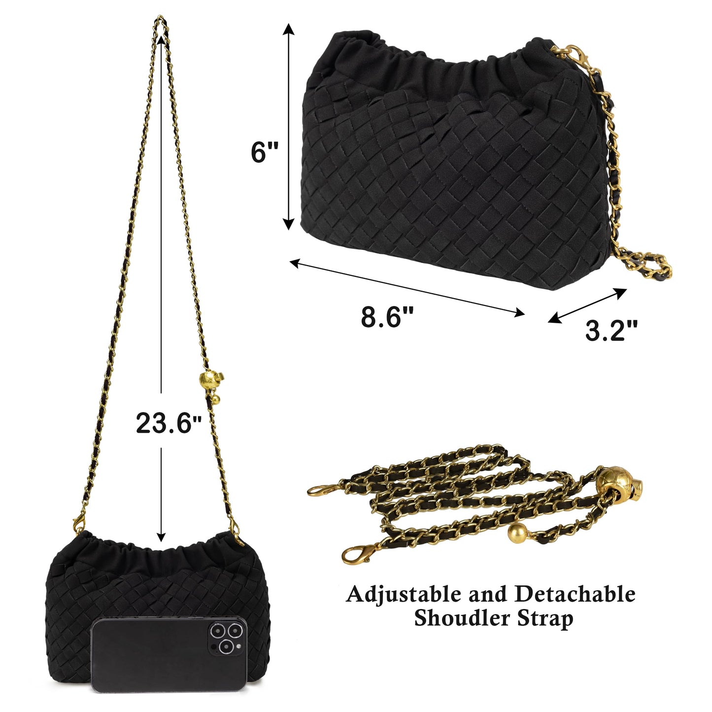 Joryin Woven Women's Crossbody Bag & Evening Purse, Trendy Dumpling Clutch & Hobo Cloud Shoulder Bag Trendy Dumpling Clutch