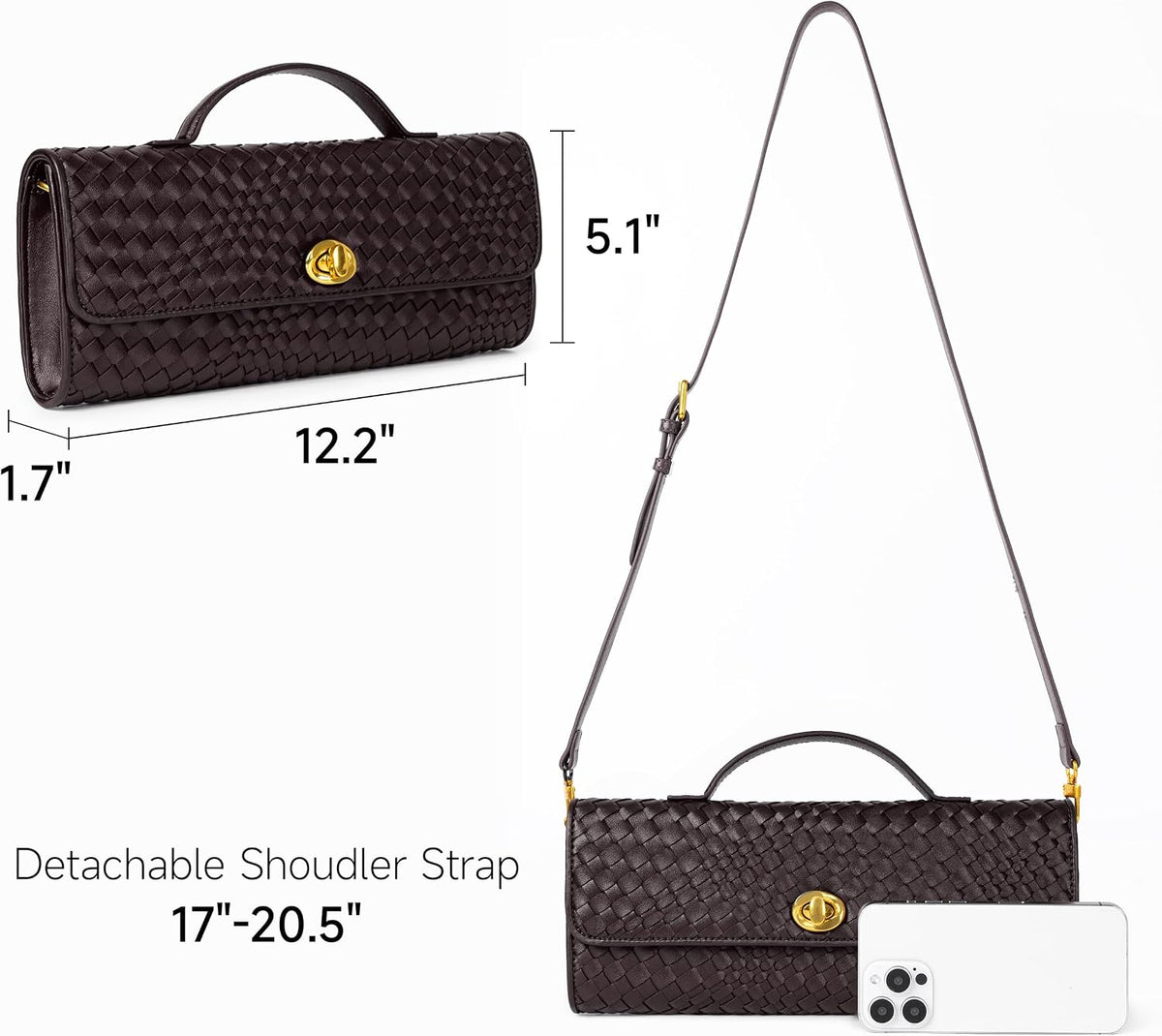 Joryin Woven Purse for Women Evening Clutch Woven Leather & Suede Handbags Crossbody Bag Purse Formal Evening Bag
